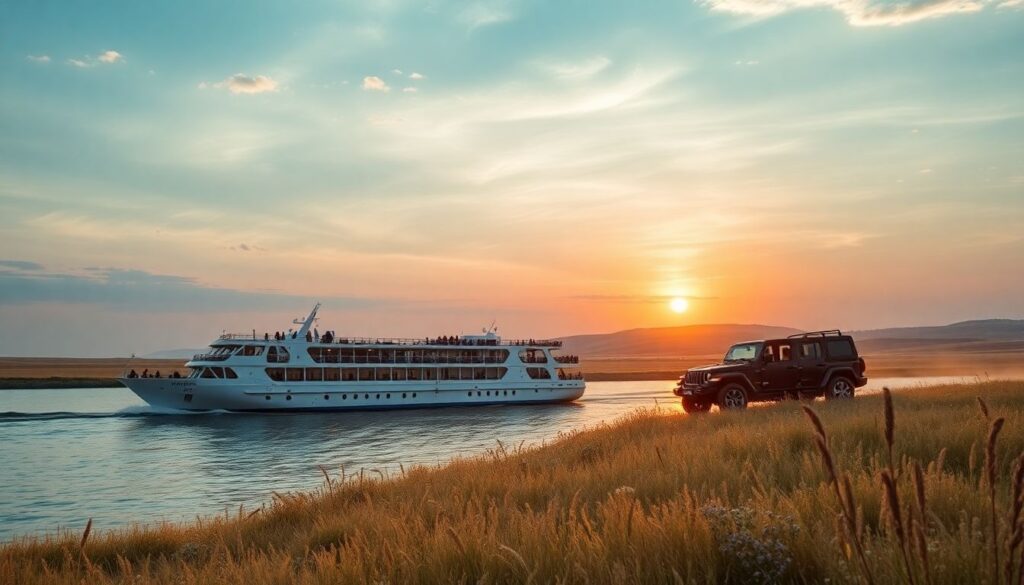 Путешествия по России: маршруты по степям и саванам вдоль рек - иллюстрация