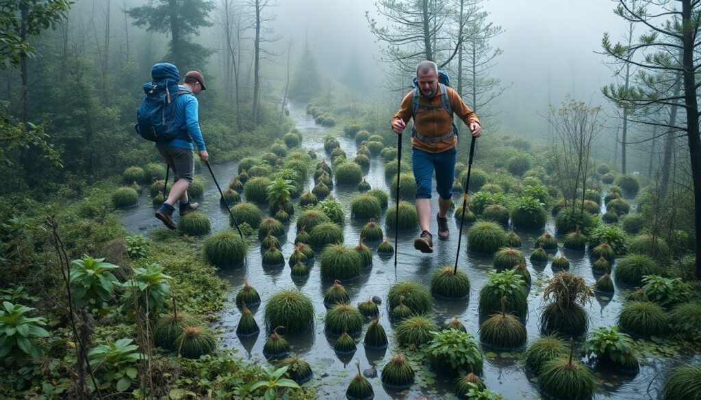 Треккинг и приключения: походы по заросшим тропам и болотам - иллюстрация
