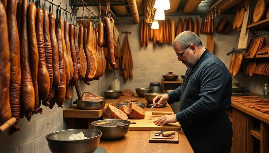 Гастрономические маршруты: дегустации мясных блюд и колбас - иллюстрация