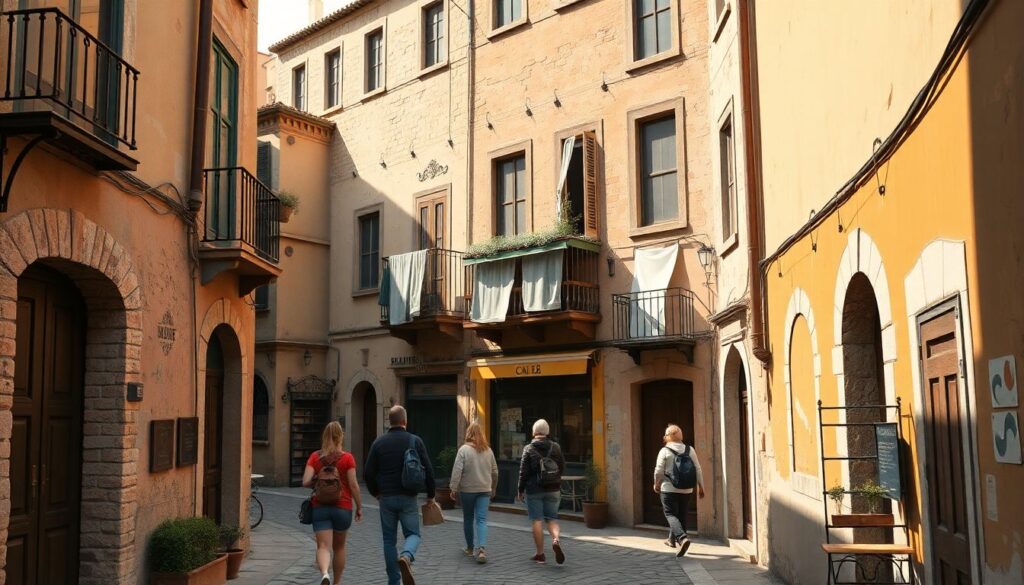 Истории маршрутов: маршруты по узким улочкам старых кварталов - иллюстрация